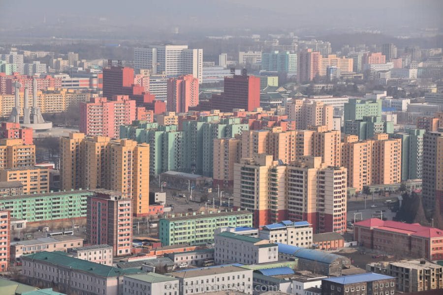 Birds eye view of Pyongyang from the Juche Tower, North Korea